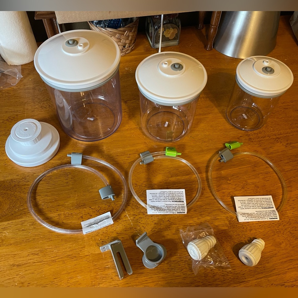 Kitchen Food Saver Canister Set Of 3 Clear White Lid And accessories